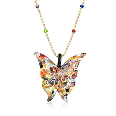 Ross-Simons IT Multi Murano Glass Butterfly Ncklc w 18k Gold Plate 18 inches