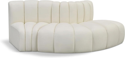 Modern Cream Vegan Leather Modular Sofa with Deep Channel Tufting, 77'' W