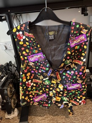 Vintage Planet Waves Candy Print Weste Vest Skittles M&M Twix 90s Y2K