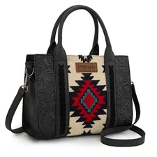 Wrangler Tooled Aztec Pattern Print Concealed Carry Tote/Crossbody - Black