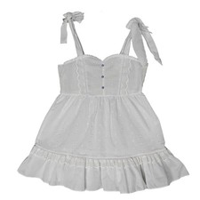 Vintage Eyelet Girls Dress Size 6 White Purple Buttons Decor Tie at Shoulders