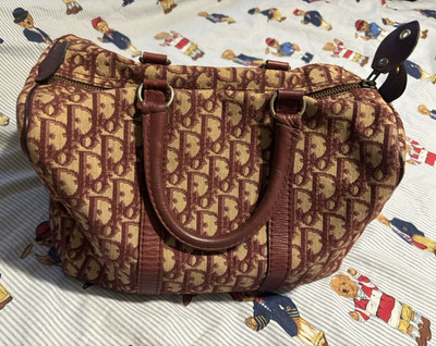 Christian Dior Trotter Monogram Small Satchel Top Handle Burgundy vintage 1990