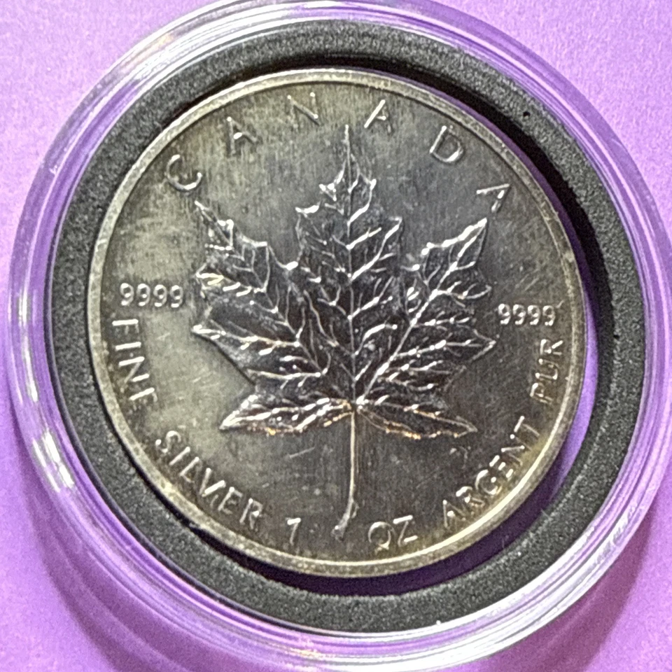 Toned 1 oz 1989 Canada Elizabeth II 5 Dollars Silver Maple Leaf 9999 Silver Coin - Image 2 of 4