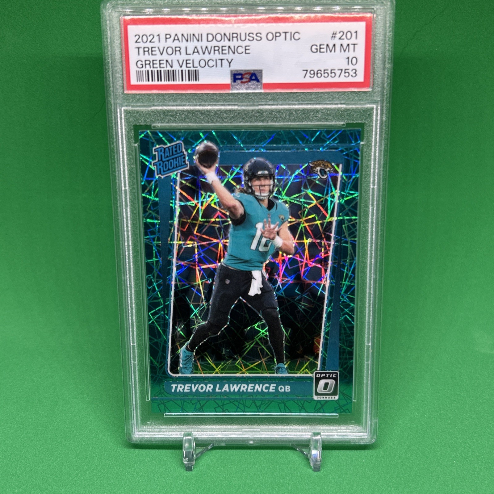 2021 PANINI DONRUSS OPTIC GREEN VELOCITY #201 TREVOR LAWRENCE ROOKIE RC PSA 10