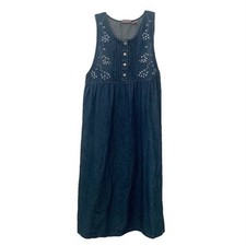 Denim Jumper Vintage Premier International Women  s Sz L Jean Dress Modest Long