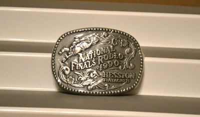 Vintage HESSTON NFR 1990 National Finals Rodeo Embossed Belt Buckle New Sealed