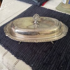 Vtg Sheridan Silver Plate Ornate Footed Covered Butter Dish With Glass Insert