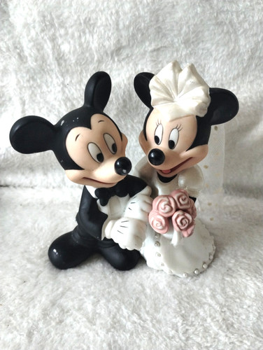 Vintage Disney Mickey & Minnie Mouse Bride Groom Wedding Figurine Cake Topper 5"