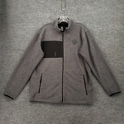 Bucees Jacket Mens Medium Gray Sherpa Fleece Full Zip Pocket Mock Neck Outdoor