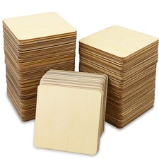 100 Pcs 3x3 Inch Unfinished Wood Pieces Natural Wood Square Slices for Crafts