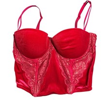 Victoria's Secret Corset Bra Strap Bustier Velvet Lace Underwire Red 36C