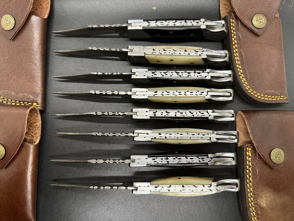 Lote de 8 Navajas de Bolsillo con Funda con Cierre Trasero Plegable de Acero Damasco Forjado a Mano Foto 4 de 4