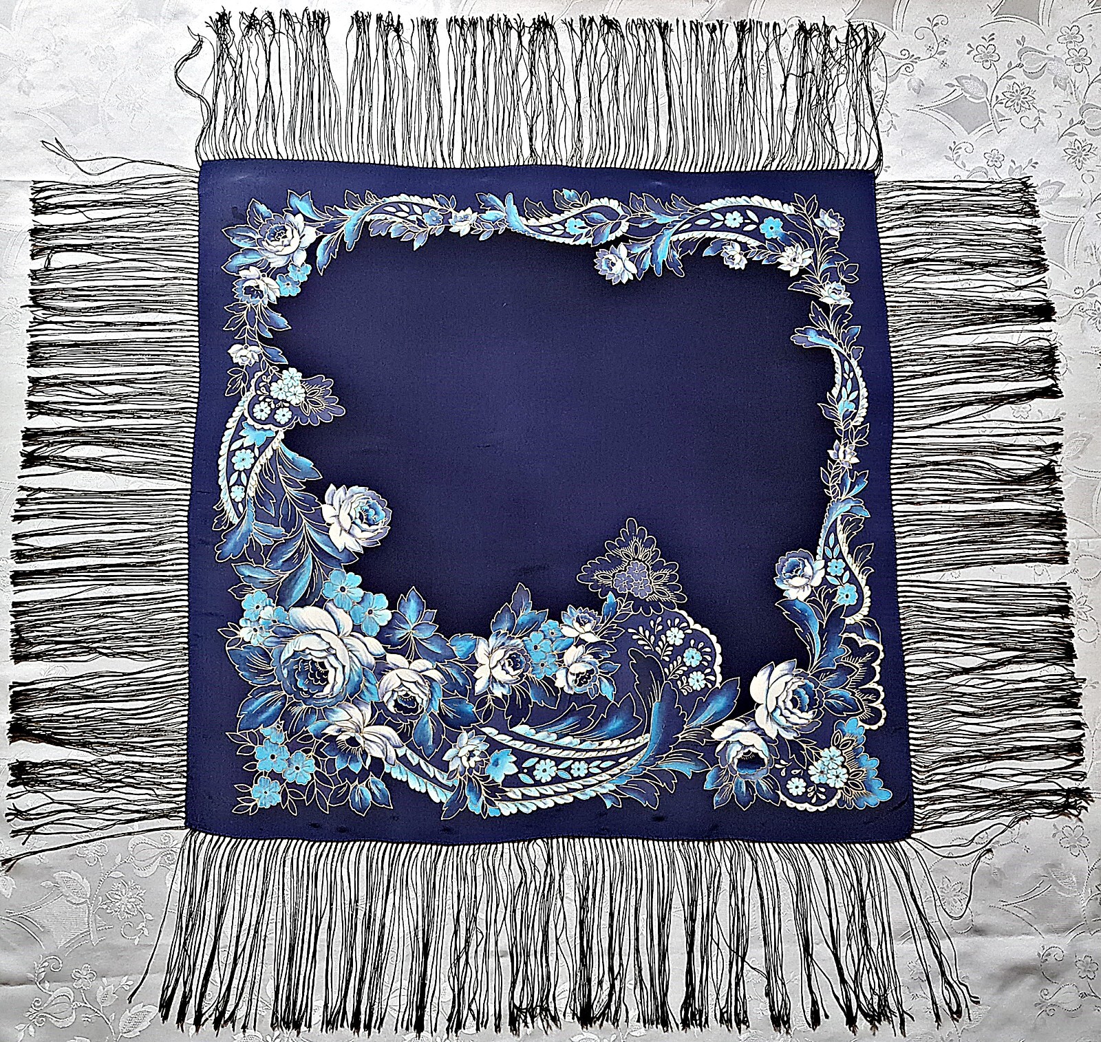 Vintage Blue Silk Scarf 34