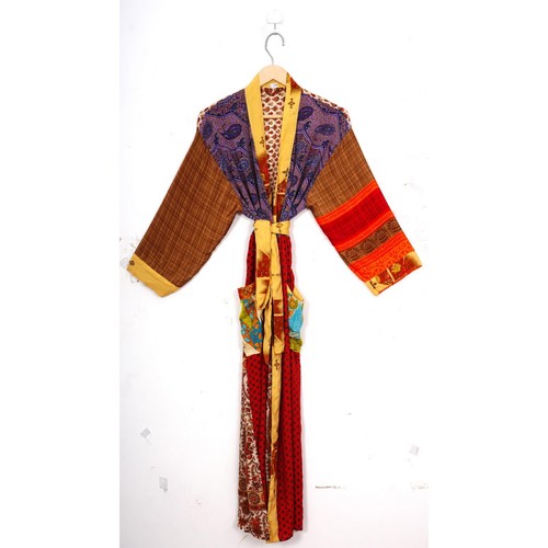 Bohemian Silk Dressing Gown Indian Vintage Silk Sari Kimono With Belt RS - 2968 - Picture 2 of 6