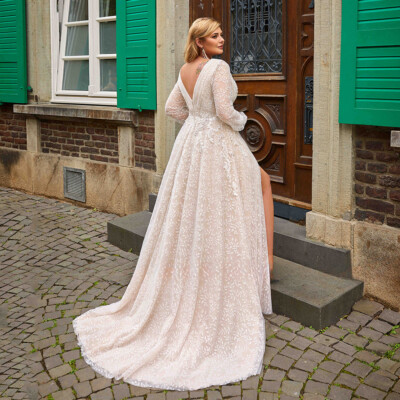 plus size champagne lace wedding dress Champagne Plus Size Wedding Dresses