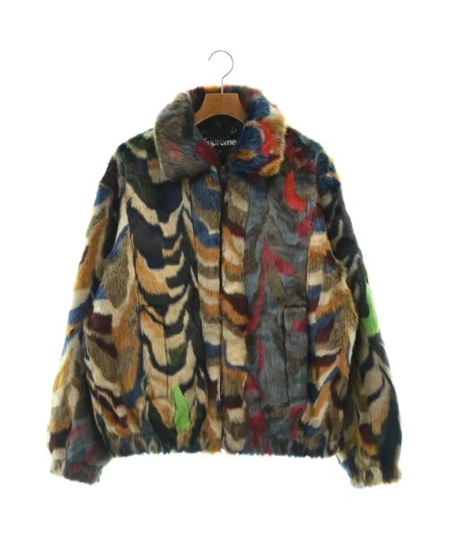 Supreme Faux Fur Bomber Jacke BeigexBluexRed Multicolor L