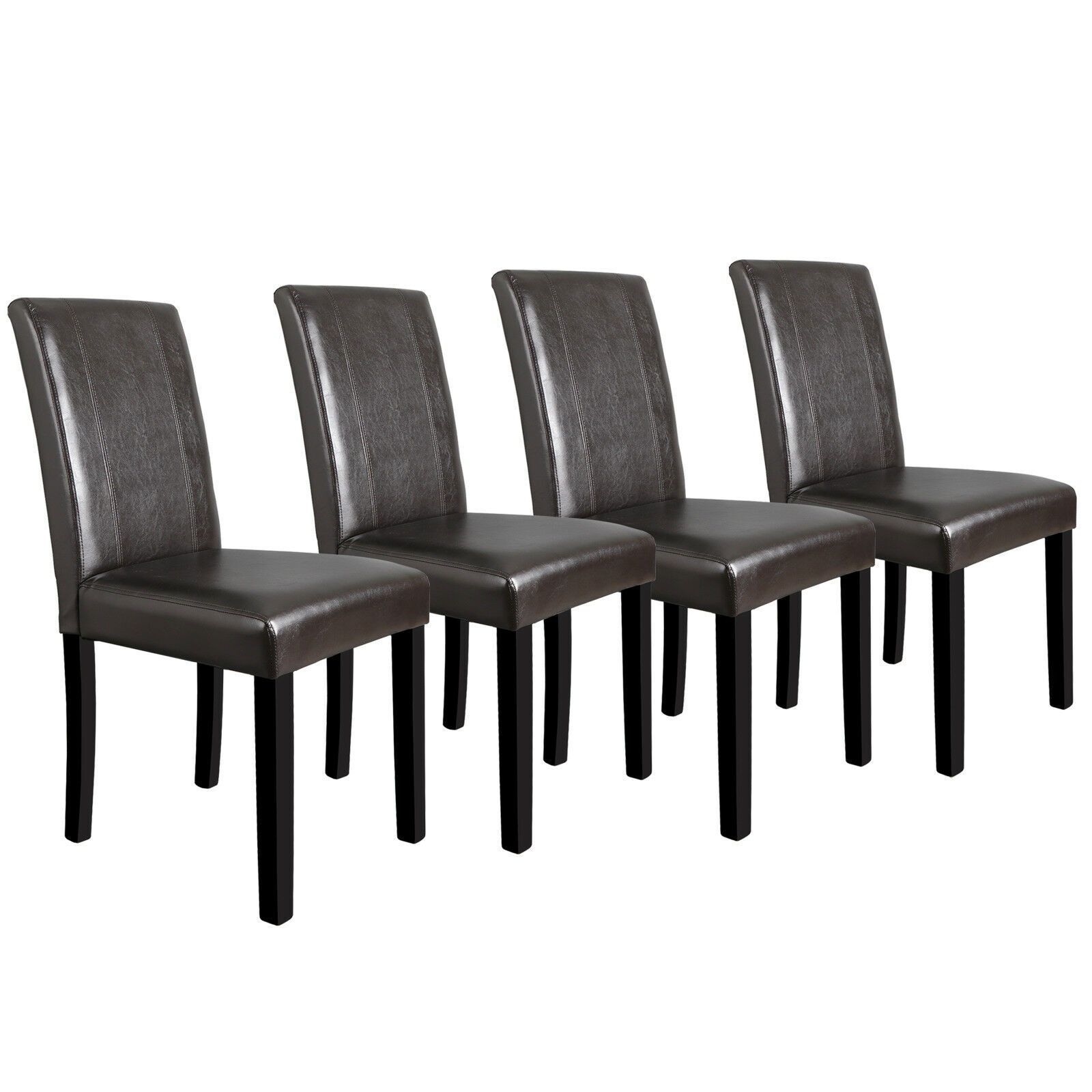 4 Leather Formal Parson Chairs Dining Room Chairs Accent Solid Wood Leg