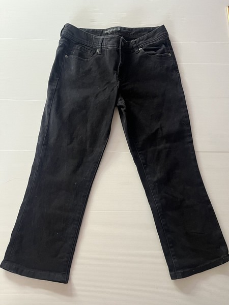 Just Jeans Womens 10 Black Mid Rise Zip Fly Denim Jeans Pockets Cropped