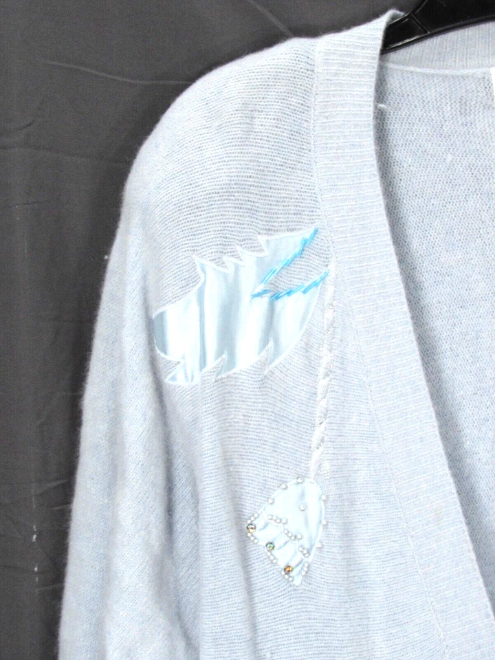 VTG CARDUCCI Light Blue SWEATER CARDIGAN Lambswool Angora BEADED PEARLS sz M - Image 3 of 4