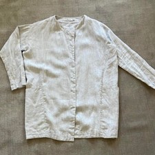Magic Linen Open Front Oversized Jacket Blazer in Natural Melange Excellent