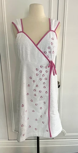 New Schweitzer Linen Lovable 21 Pink Heart Terry Bath Wrap 100% Pima Cotton  L