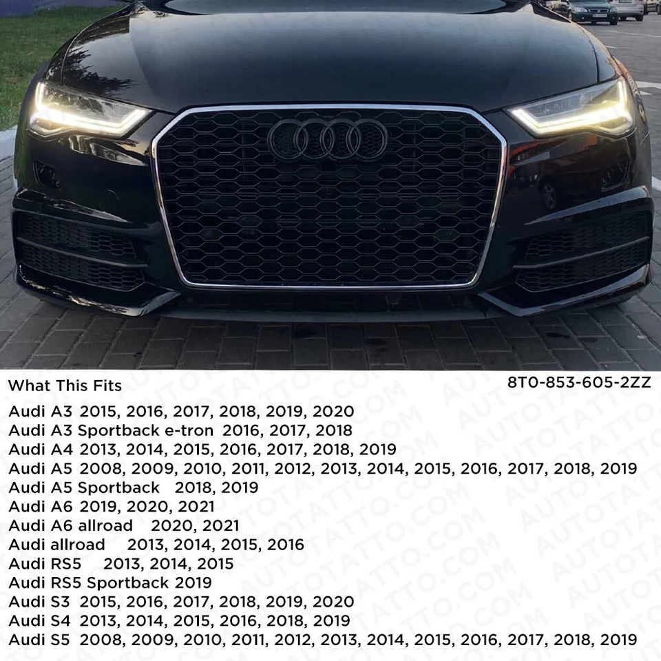 08-20 A3 S3 A4 S4 A5 S5 RS Negro Mate Rejilla Frontal Letrero Anillos Insignia Logo Emblema Foto 2 de 4