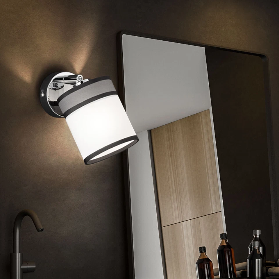 Luminaire Sportif Applique Murale Couloir Spot Pivotant Chrome Gris Blanc Tissu - Photo 1/4