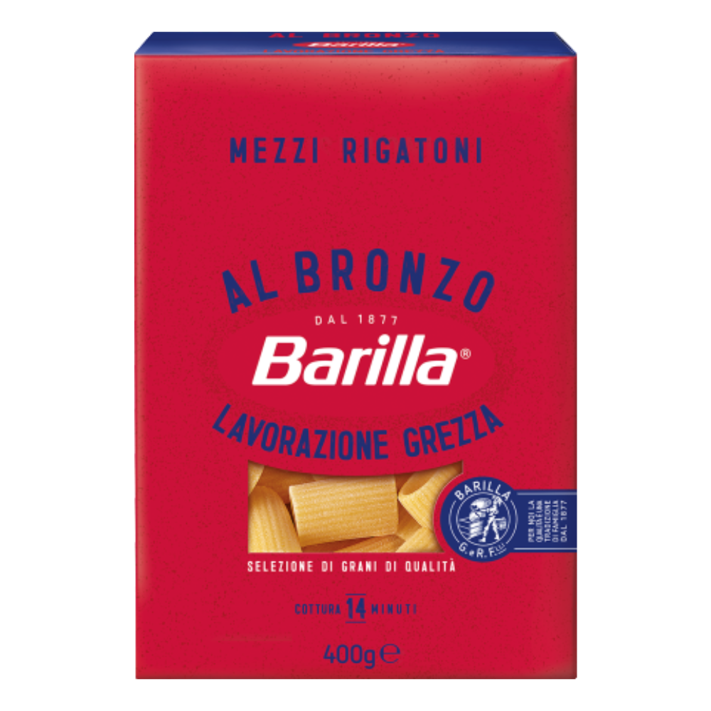 Barilla Mezzi Rigatoni Pasta Trafilata al Bronzo Confezione da 400 grammi