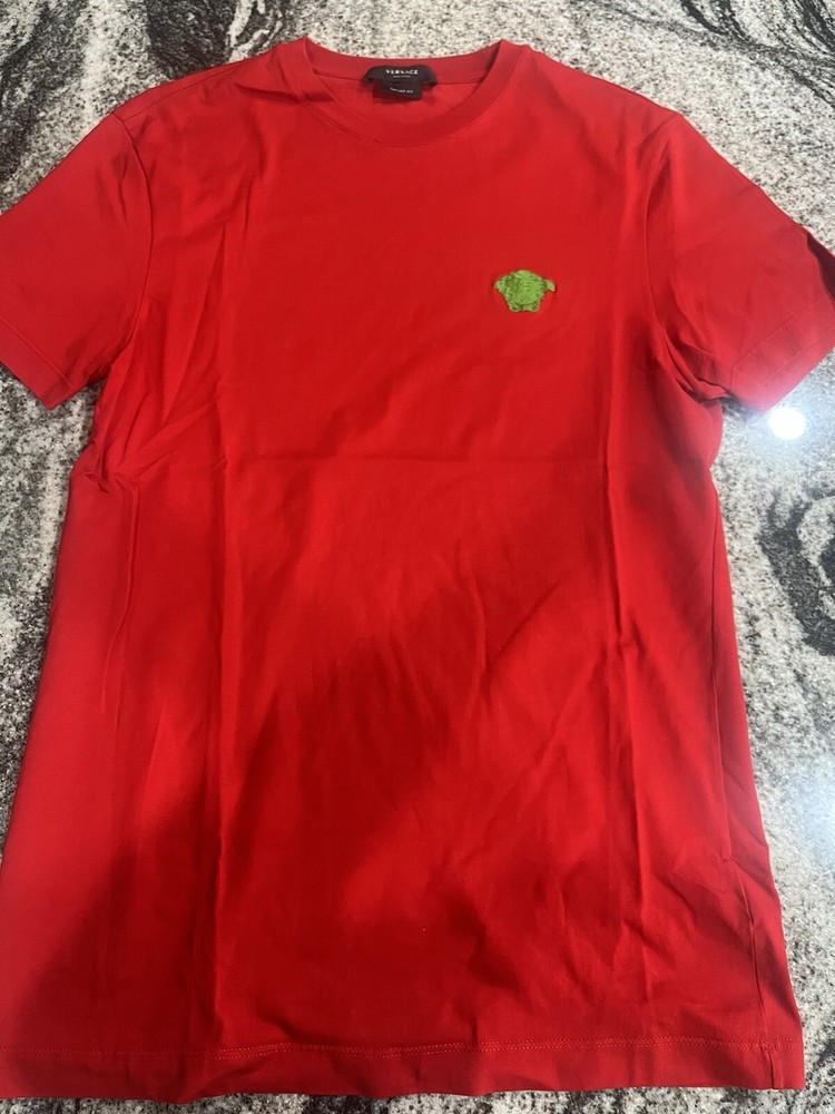 Versace Red T-Shirt with Gold Medusa (Small) (Taylor Fit)