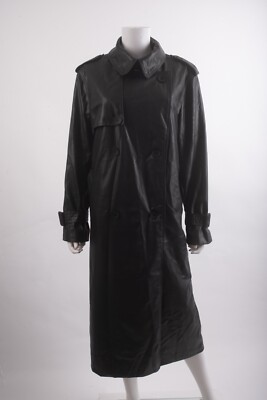 Zara Womens Faux Leather Black Trench Coat Jacket L Large 4369/241 NWOT NO  BELT