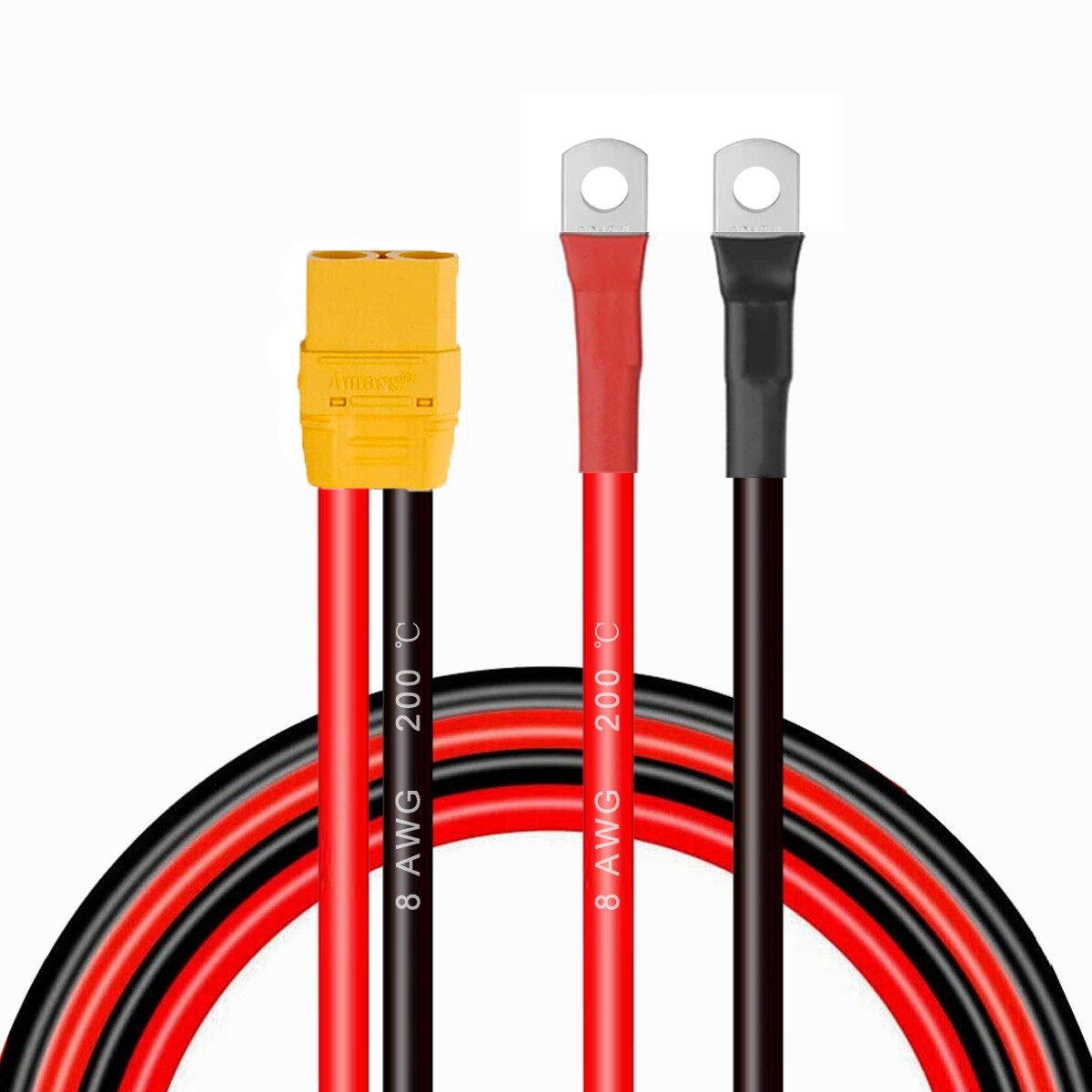 8 AWG XT90 Female Male Connector to M8 Lug O Ring Terminal Battery