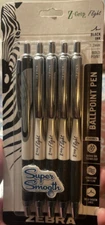 Zebra Z-Grip Flight Smooth Retractable 5  Pens Bold Black Hybrid Ink Tech. 1.2mm