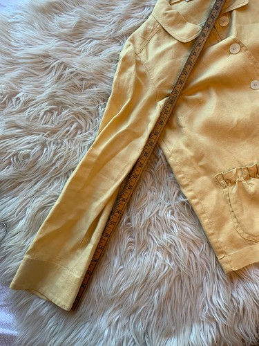 buttercup yellow J. Jill 100% linen jacket ruffle pockets womens size S - Picture 10 of 10