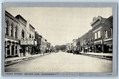 #ad Beaver Dam Wisconsin Postcard Front Street Exterior View Building c1940 Vintage $12.97