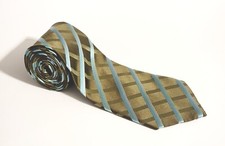 BCBG Attitude Mens Tie Dark Green and Teal Blue Checkered 100 Silk