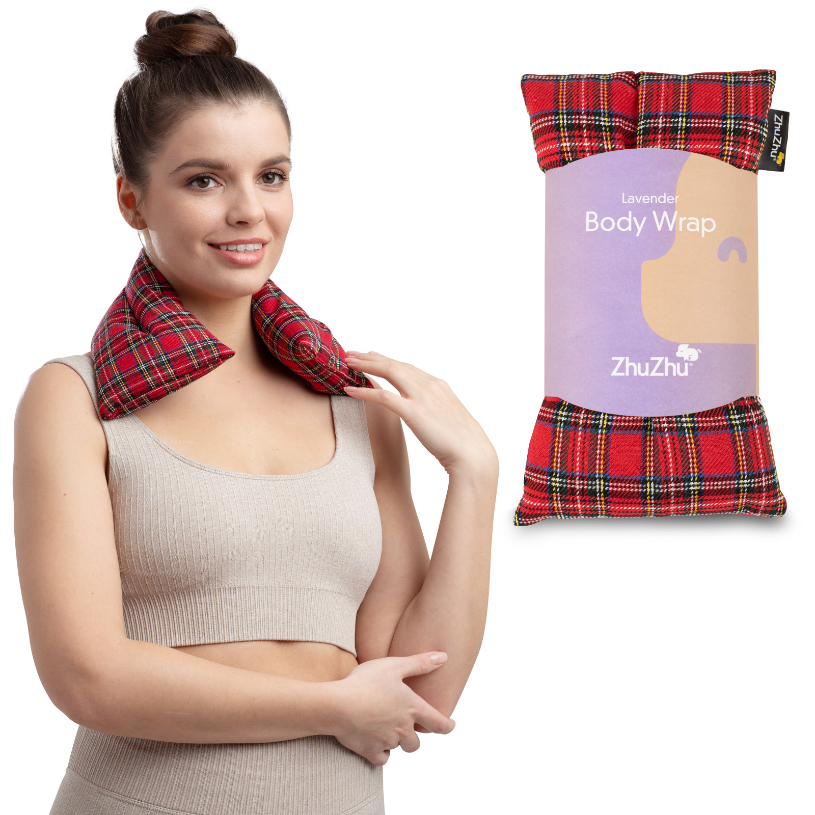 Zhu-Zhu Red Tartan - Lavender Body Wrap Microwave Wheat Bag Heat Pack Warmer Pad