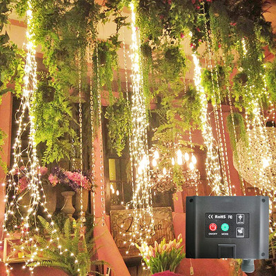 220 LED Solar Firefly Bunch Light 8 Mode Waterproof Copper Wire Warm White