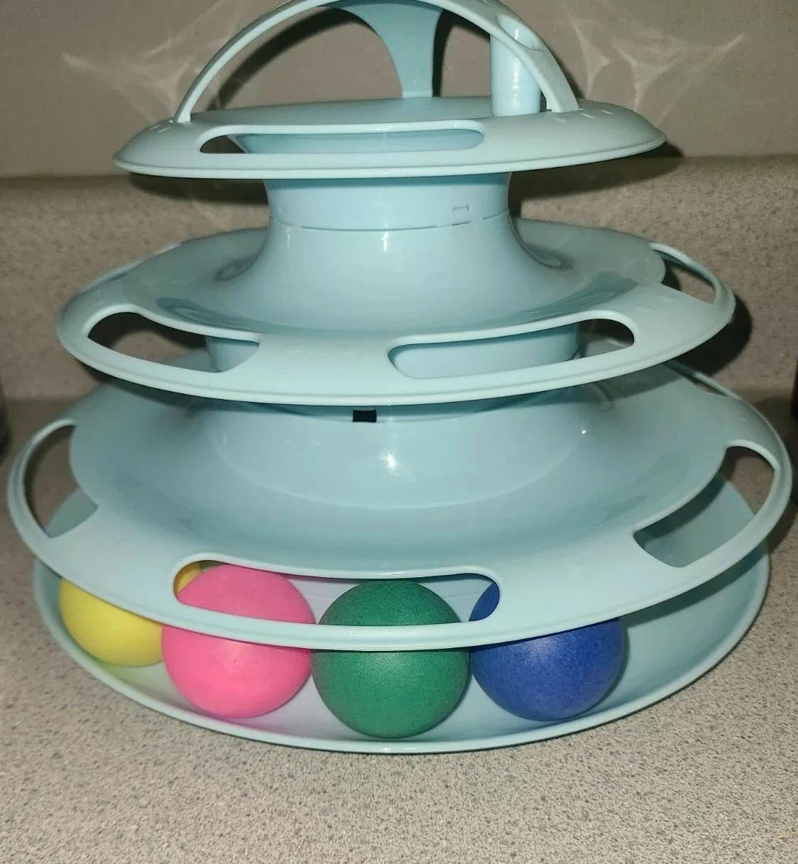 4 Towers Circle Track Cat Roller Moving 4 Balls Interactive Play Exercise Puzzle