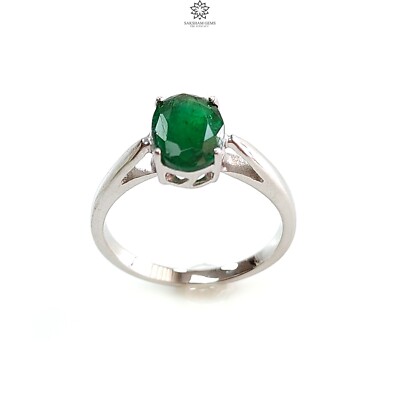 2.57gms Natural Emerald Oval Faceted Prong Set 925 Sterling Silver Ring 7.5 US