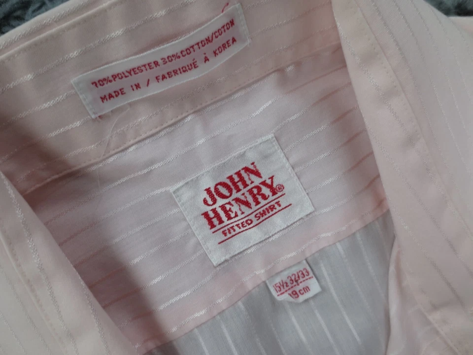 Camisa de Colección John Henry Para Hombres 15.5 Rosa Brillante Rayas Mezcla Transparente Ajustada Foto 3 de 4