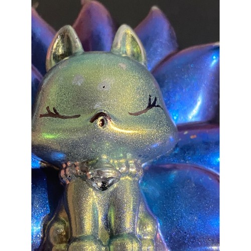 Handcrafted Holographic Blue Resin Kawaii Fox Figurine With Sparkly Nine Tails - Picture 4 of 5