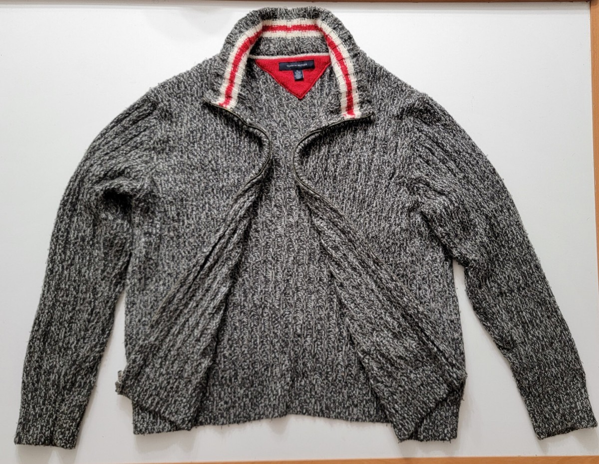 Vintage Tommy Hilfiger Heavy Knit Zip Up Sweater Gray Sz Mens XL 