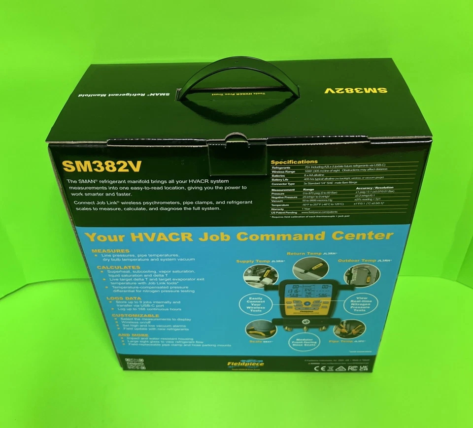 Fieldpiece SM382V SMAN 无线制冷剂歧管 (3 端口) * * 免运费 * * — 第 2/3 张图片