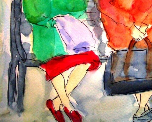 Bunte Damenrunde – Humorvoller DIN-A4 Kunstdruck vom Original Aquarell - Bild 5 von 7