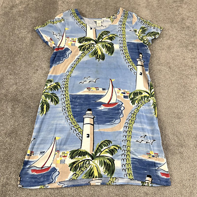 CLUB MYSTIQUE Top Womens XL Blue Beach Hawaiian Tropical 33'' Micro Dress Tunic