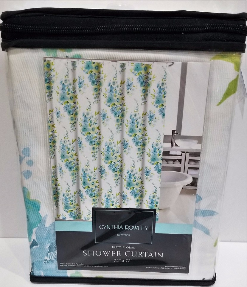 Cynthia Rowley New York BRITT FLORAL Watercolor Shower Curtain Aqua ...