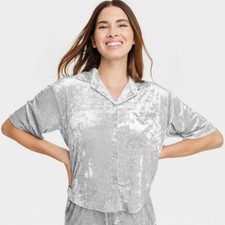 Stars Above Women's Silver Luxe Velour S/S Pajama Top Size M