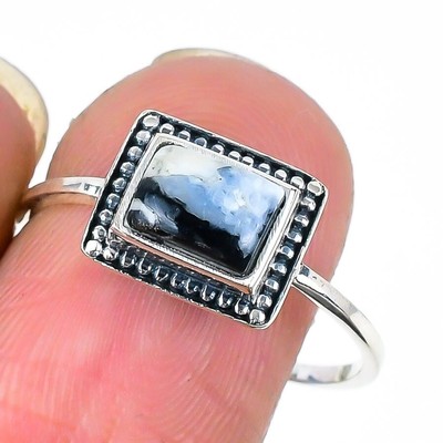 Weißer Büffel Edelstein 925 Massiv Silber Elegant Handwerk Statement Neu Ring US 10