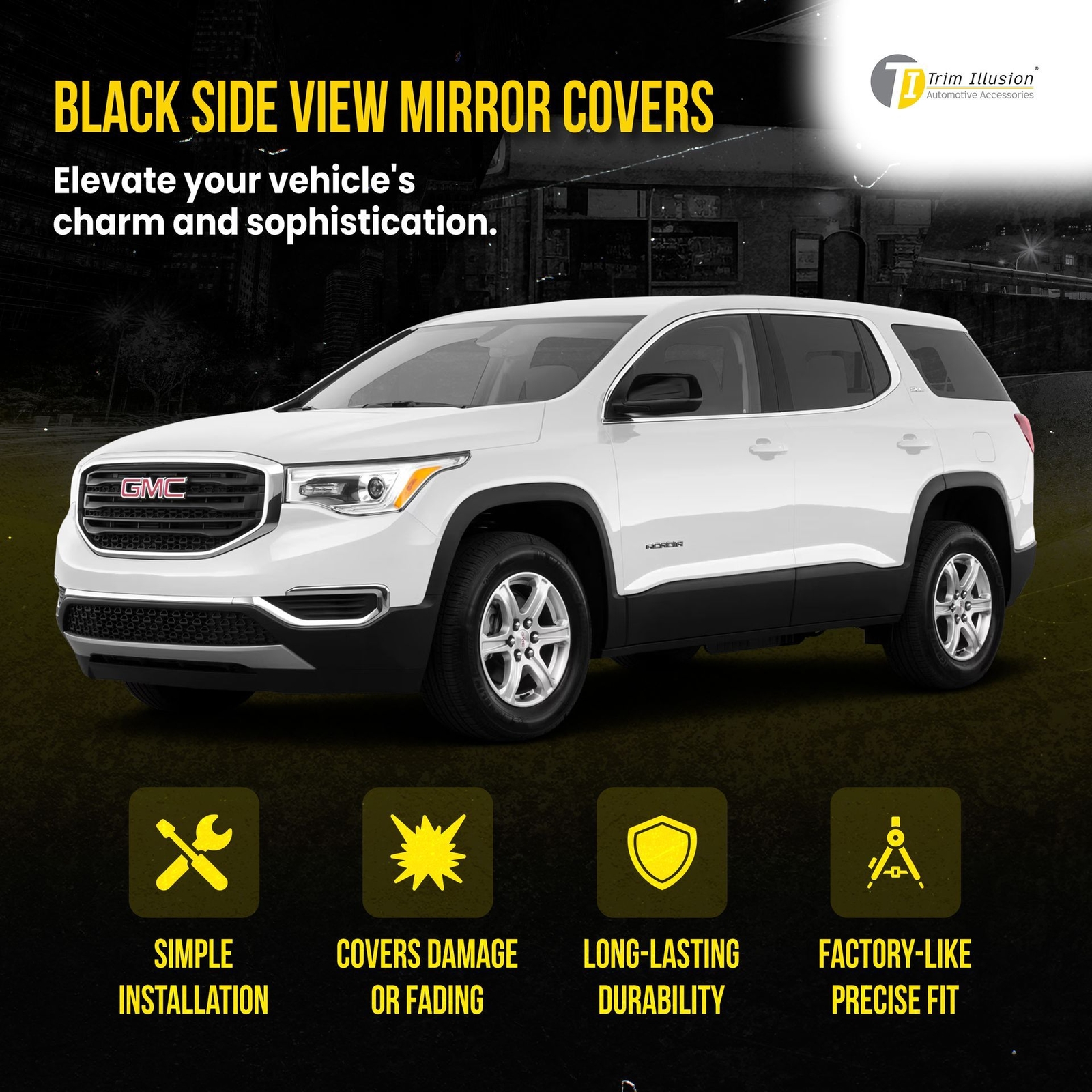 for GMC Acadia 2017-2019 Ses Trims Mc6282blk Gloss Black Mirror 