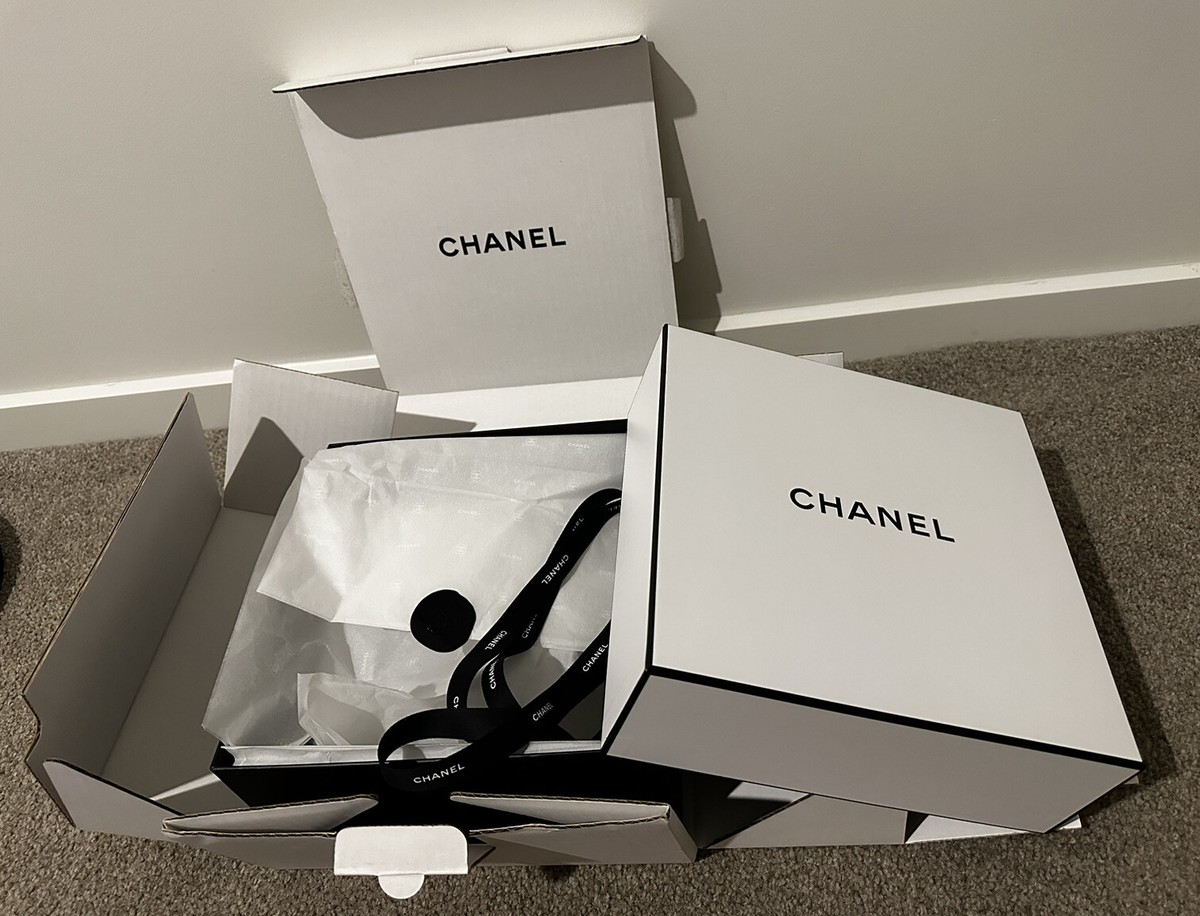 Chanel Gift Box Full Set with tissue wrapper, sticker, and ribbon